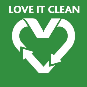 The heart-shaped “Love It Clean” label which highlights the most sustainable product choices.